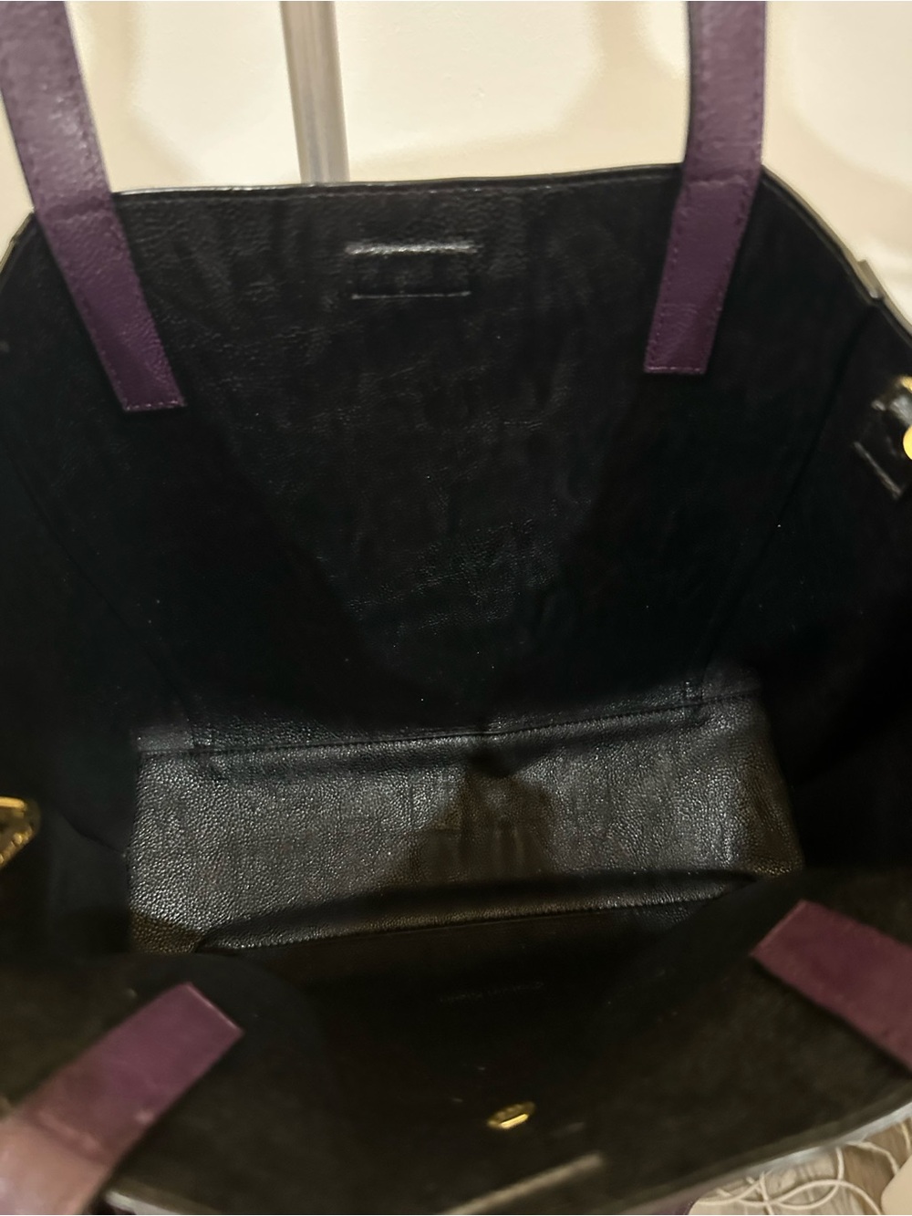 Calvin Klein Deep Purple Leather Tote with Gold Accents - Picture 11 of 15